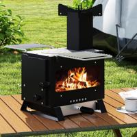 Tuinoven voor Koken Campingoven met Potsteun & Ovenpan & 2 Grillroosters Houtoven met Kijkvenster