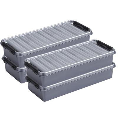 Sunware Opberg boxen 4x stuks - 2.5 en 3.5 liter - kunststof - grijs - met deksel