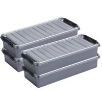 Sunware Opberg boxen 4x stuks - 2.5 en 3.5 liter - kunststof - grijs - met deksel