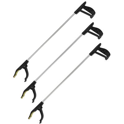 Afvalgrijper met klemgreep - 3x - 77 cm - grijphulp - afvalprikker - zwart/zilver - opruimen - schoo