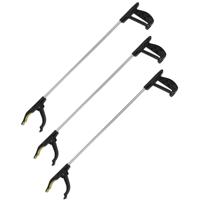 Afvalgrijper met klemgreep - 3x - 77 cm - grijphulp - afvalprikker - zwart/zilver - opruimen - schoo