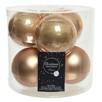 Kerstballen - 18x st - toffee bruin - 8 cm - glas - kerstversiering