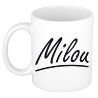 Naam cadeau mok / beker Milou met sierlijke letters 300 ml   - - thumbnail