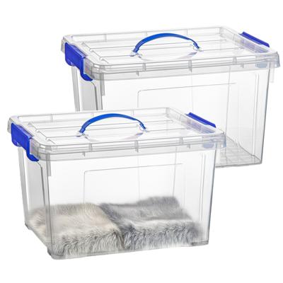 Opslagbox met deksel - 2x - transparant blauw - 23.5 liter - 42 x 36 x 25 cm - kunststof