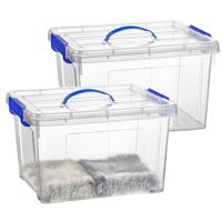 Opslagbox met deksel - 2x - transparant blauw - 23.5 liter - 42 x 36 x 25 cm - kunststof