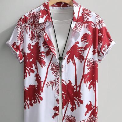 Men's Tropical Palm Tree Print Short Sleeve Summer Boho Shirt Red / S