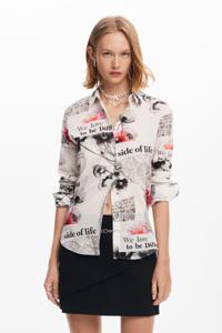 Bloemen tekst shirt - WHITE - XL