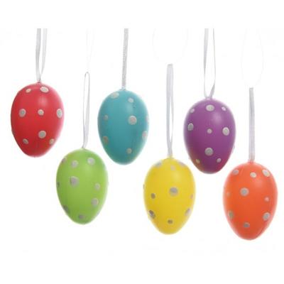 Paaseieren hangers - 6x stuks - diverse kleuren - 9 cm - paastak - paasdecoratie