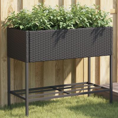 VidaXL Plantenbak met schap poly rattan zwart