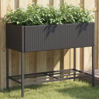 VidaXL Plantenbak met schap poly rattan zwart