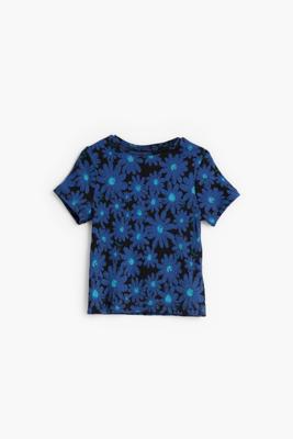 T-shirt met korte mouwen en bloemen - BLUE - 9/10