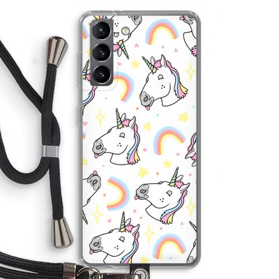 Rainbow Unicorn: Samsung Galaxy S21 Transparant Hoesje met koord