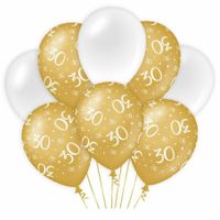 30 jaar leeftijd thema Ballonnen - 16x - goud/wit - Verjaardag - Versiering/feestartikelen