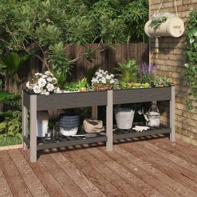VidaXL Plantenbak verhoogd met schap 200x50x75 cm hkc grijs VidaXL Plantenbak verhoogd met schap 200x50x75 cm hkc grijs