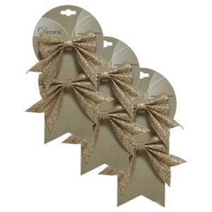 12x stuks decoratie strikjes/strikken champagne glitter op clip 18,5 x 14 cm