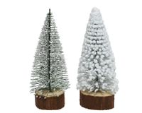 Mini kerstboom tafelboom mini hout voet h28 cm groen/wit - Everlands