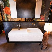 Badkamermeubelset Mondiaz Erin 120 cm met 1 Lade met RIDGE Wastafel Rechts Talc Zonder Kraangaten Greeploos Mat Underlayment