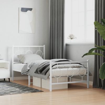 Bedframe met hoofd- en voeteneinde metaal wit 90x200 cm