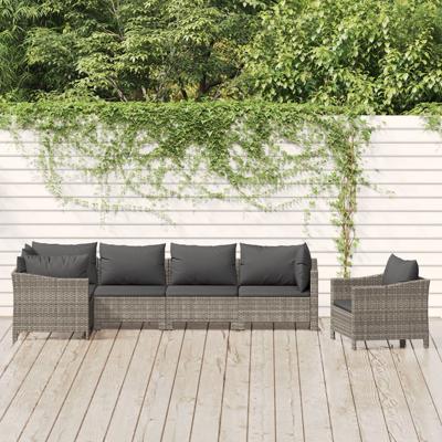 6-delige Loungeset met kussens poly rattan grijs