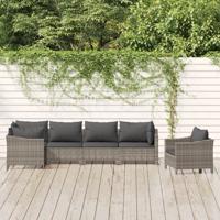 6-delige Loungeset met kussens poly rattan grijs