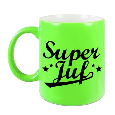 Super juf cadeau mok / beker neon groen 330 ml Super juf cadeau mok / beker neon groen 330 ml