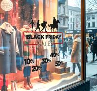 Korting met pieten Black Friday sticker etalage