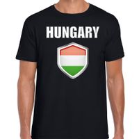 Hongarije landen supporter t-shirt met Hongaarse vlag schild zwart heren - thumbnail