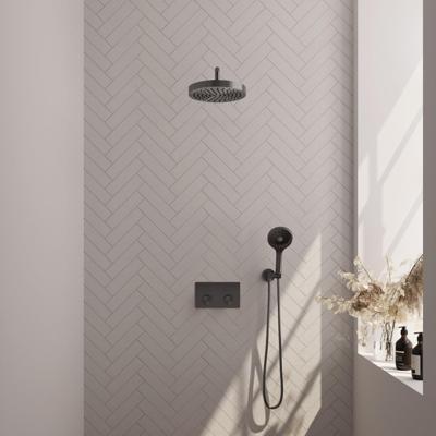 BRAUER Stripe Thermostatische Inbouw Regendouche - drukknoppen - 25cm douchekop - gebogen muurarm - 3-standen handdouche - doucheslang - wandaansluitbocht - gunmetal geborsteld PVD 5-GM-421