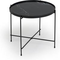Lifa Living ronde bijzettafel - marmerlook - zwart - 38x50 cm