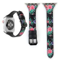 Letter T vorm eenvoudig Floral lederen pols horloge Band met roestvrij stalen gesp voor Apple Watch serie 3 & 2 & 1 38mm (zwart)