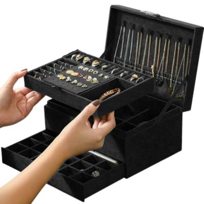 Soulima Sieradenkist - zwart - su?de - incl. sleutel - 11 x 24 x 17 cm - organizer - sieradenbox