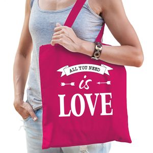 Bellatio Decorations Gay Pride tas - katoen - 42 x 38 cm - fuchsia roze - LHBTI - love   -