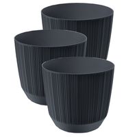 3x stuks moderne carf-stripe plantenpot/bloempot kunststof dia 17 cm/hoogte 15 cm antraciet grijs