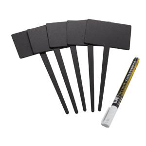 Krijtbordjes - 5x - op stokje - 18 cm - met stift - rechthoekig - schrijfbordjes prikkers