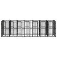 The Living Store hondenkennel - zwart gepoedercoat staal - 672 x 192 x 200 cm - Afsluitbaar vergrendelingssysteem