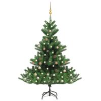 VidaXL Kunstkerstboom Nordmann met LED&apos;s en kerstballen 120 cm groen