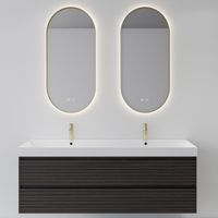 Spiegelcombinatie BWS 2x Thyreos 40x100cm Ovaal Met Rand Mat Goud LED Verlichting & Geïntegreerde Spiegelverwarming
