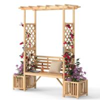 Rozenboog met Bank & 2 Plantenbakken Houten 2-zits Tuinbank met Klimsteun Tuinboog Natuur