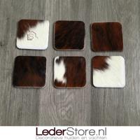 Koeienhuid onderzetters normandier bruin zwart wit 10x10cm