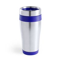 Warmhoudbeker/thermos isoleer koffiebeker/mok - RVS - zilver/blauw - 450 ml - Thermosbeker - thumbnail