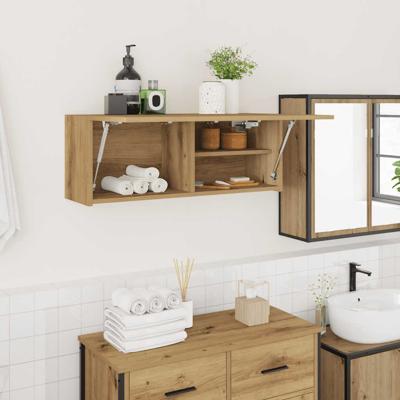 Badkamerwandkast 80x25x30 cm bewerkt hout artisanaal eikenkleur