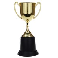 Gouden trofee/prijs beker met oren - 22 cm - met ruimte voor tekst - kunststof