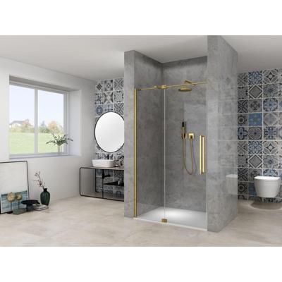 Van Rijn Products ST08 Nis draaideur - 90x200cm - helder glas - dikte 8mm - 2 delig - muurprofiel - stabilisatiestang - Messing ST0830090HESB