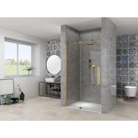 Van Rijn Products ST08 Nis draaideur - 90x200cm - helder glas - dikte 8mm - 2 delig - muurprofiel - stabilisatiestang - Messing ST0830090HESB