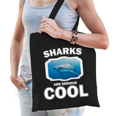 Dieren haai tasje zwart volwassenen en kinderen - sharks are cool cadeau boodschappentasje