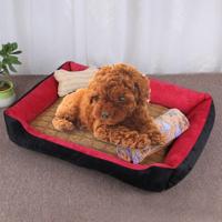 Hond bot patroon grote zachte warme kennel huisdier hond kat mat deken met rotan mat & deken grootte: S 60 × 45 × 15cm (zwart rood)