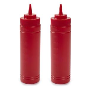 Doseerfles/sausfles rood - 2x - kunststof - met schenktuit - 500 ml - 25 x 6 Plasticforte