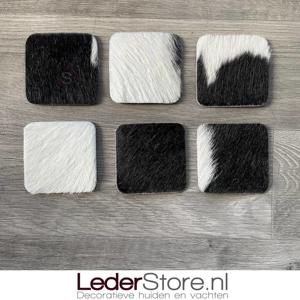 Koeienhuid onderzetters zwart wit 10x10cm