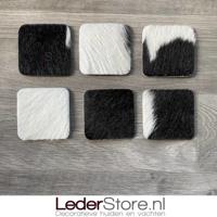 Koeienhuid onderzetters zwart wit 10x10cm - thumbnail