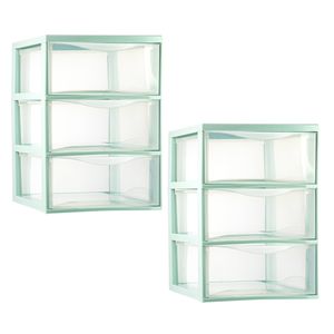 Ladeblokje/bureau organizer - 2x - 3 lades - transparant/lichtgroen - L26 x B37 x H37 cm - plastic